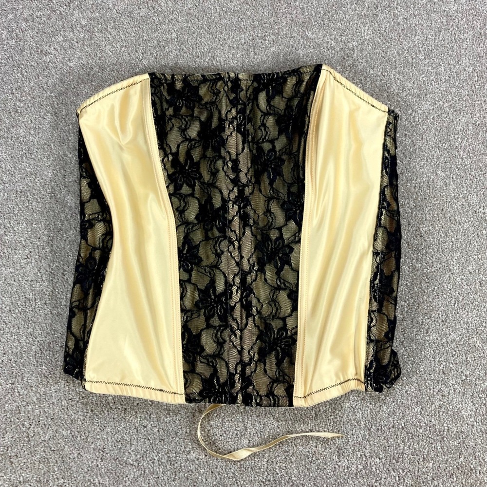 Cacique Strapless Corset Top Women 18 Yellow Black Lace Whimsigoth Dark Romance